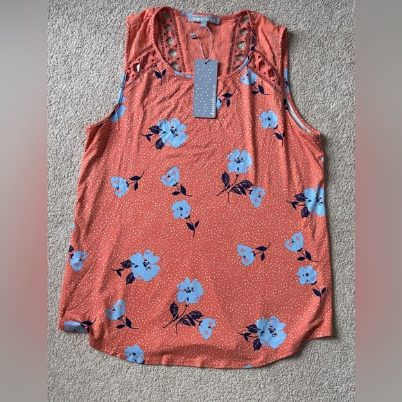 Daniel Rainn Orange Floral Sleeveless Blouse | top |Cutout Detail | Size M - Picture 2 of 6